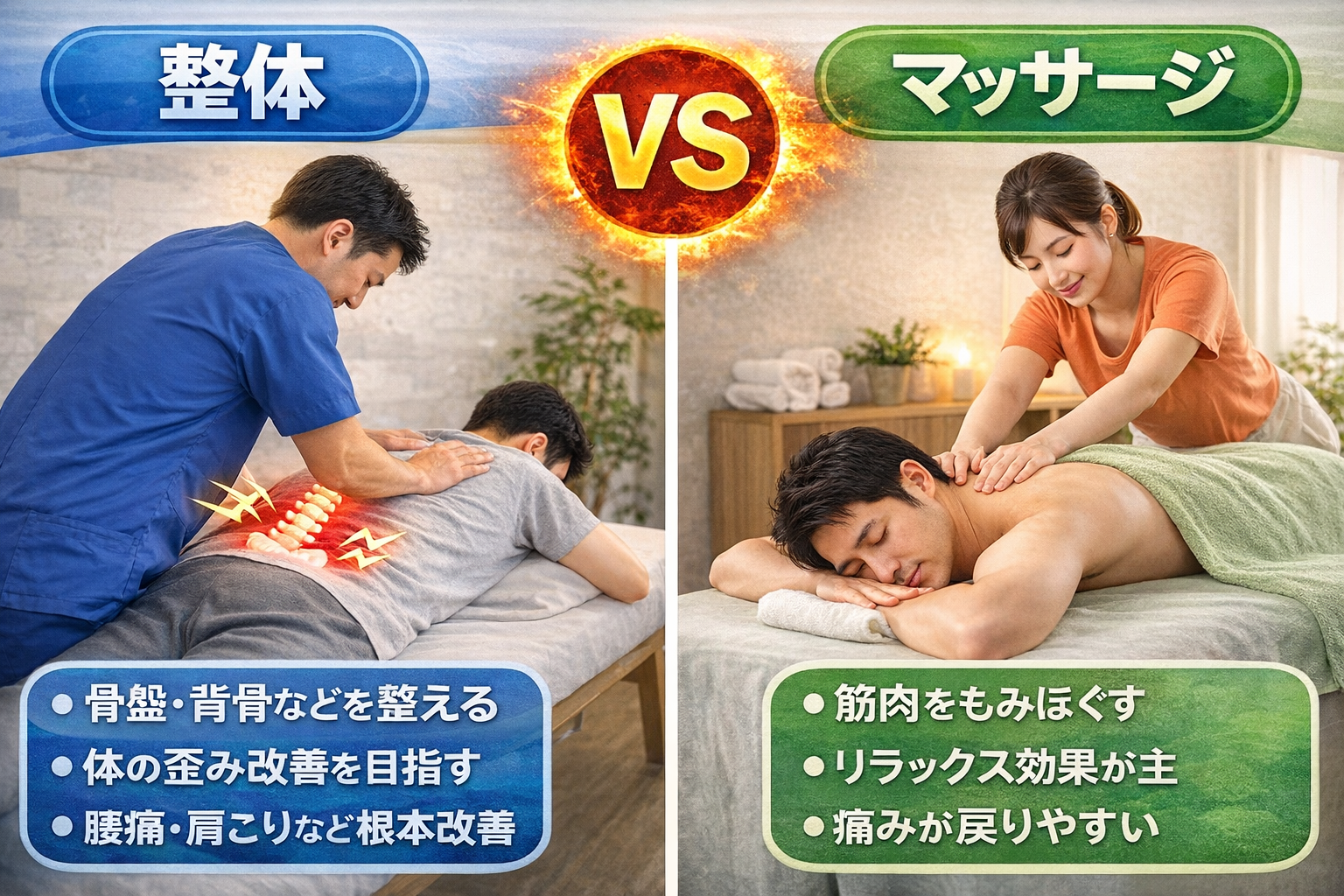 整体とマッサージの違い比較